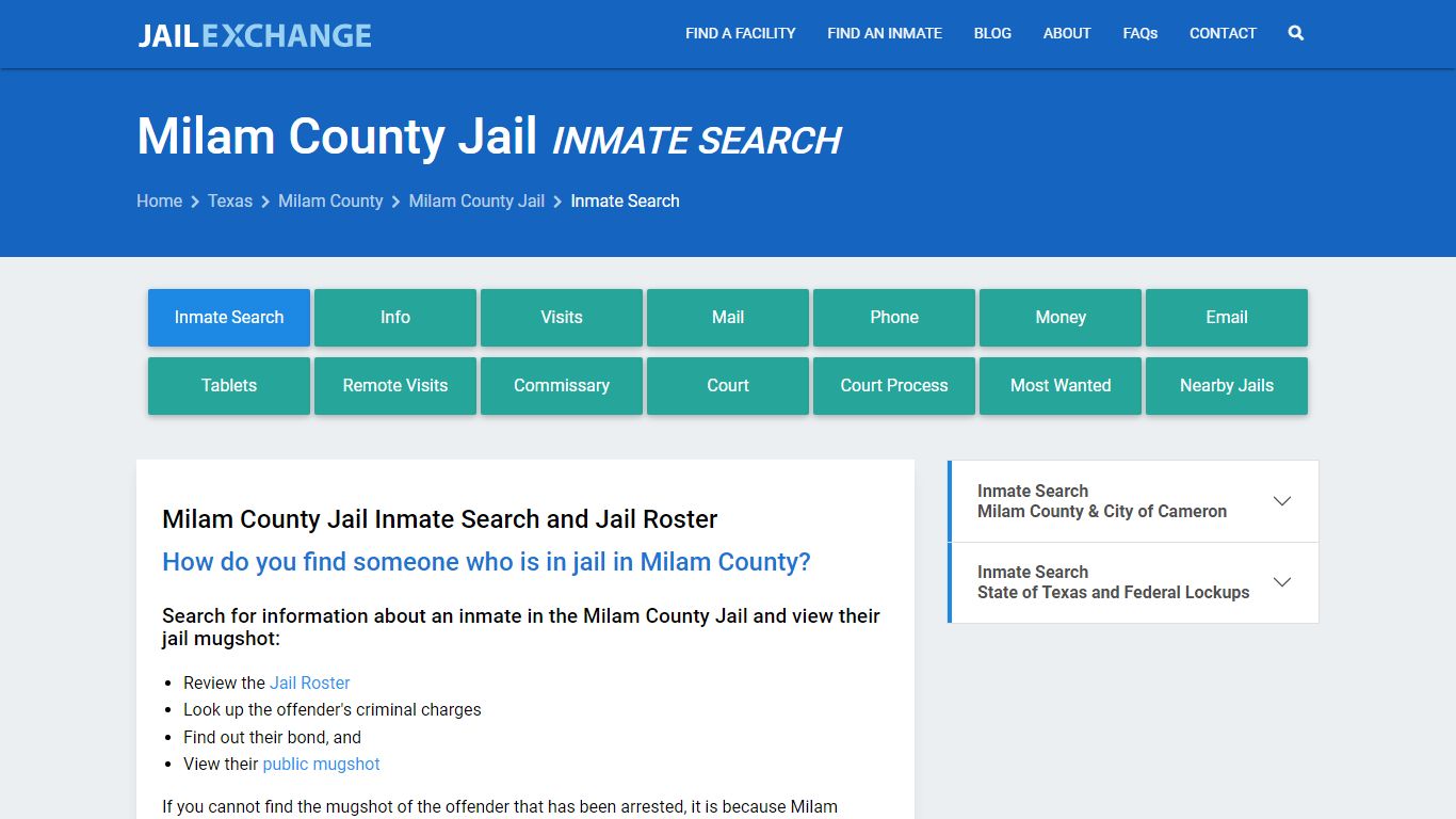 Inmate Search: Roster & Mugshots - Milam County Jail, TX